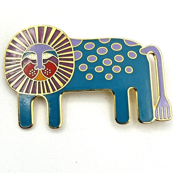 Laurel Burch Leonardo Lion Multicolor Enamel Gold Tone Brooch Pin 2" - Picture 3 of 9